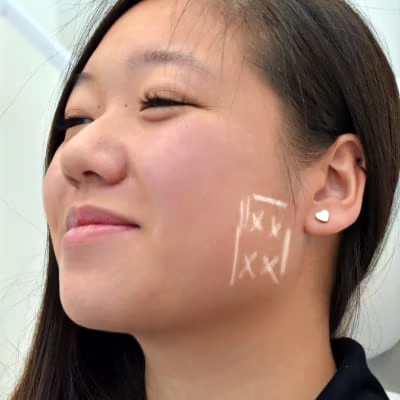 Botox Masseter bei LIPS and SKIN -2 Botox Masseter - Patientin mit angezeichneten Injektionspunkten in der Region des großen Kaumuskels