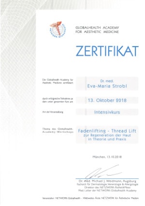 Zertifikat Fortbildung Fadenlifting Dr. Eva Maria Strobl 10-2018