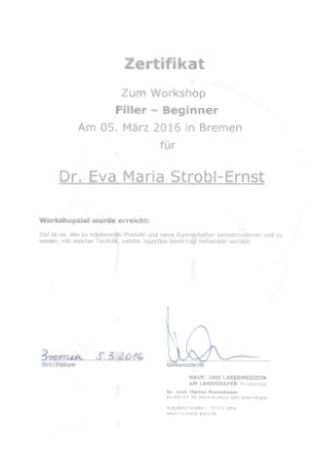 Zertifikat Fortbildung Filler Dr. Eva Maria Strobl 03-2016