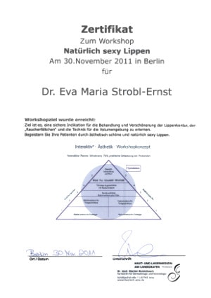 Zertifikat Fortbildung Lippen Aufspritzen Dr. Eva Maria Strobl 11-2011