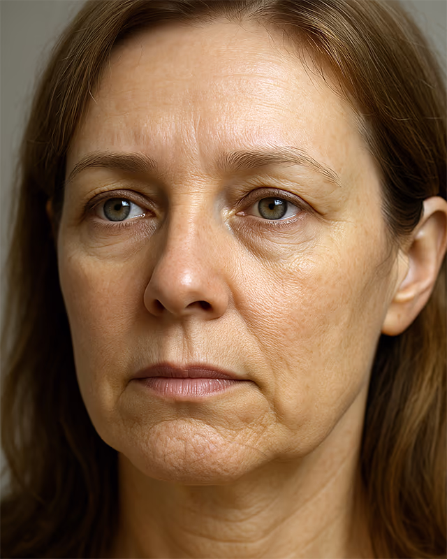 Reife Frau mit Erdbeerkinn