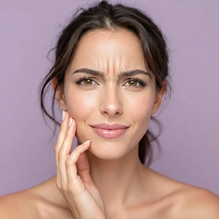 Gesicht einer Frau von vorne, mit deutlich sichtbarer Zornesfalte